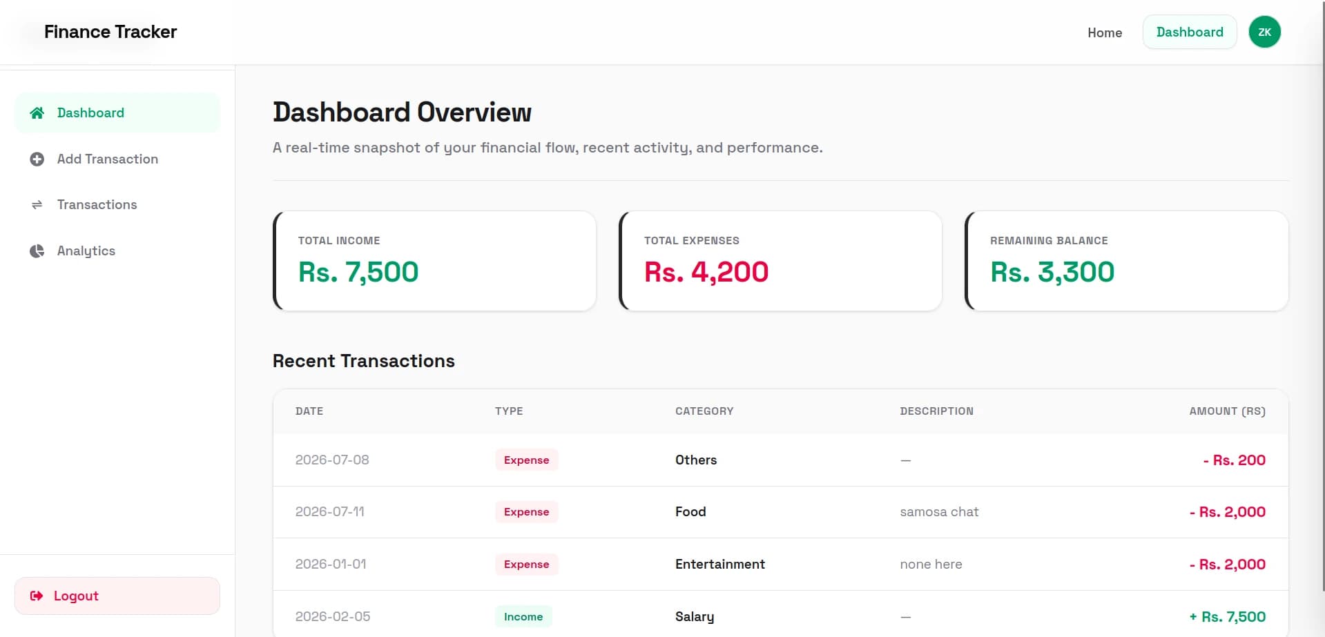 Finance Tracker screenshot 2